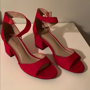 Red open toe heel shoes